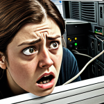 ** A frustrated person staring blankly at a computer screen with an error message about a printer driver issue, surrounded by open manuals and tangled cables. The scene should convey a sense of confusion and overwhelm.

**