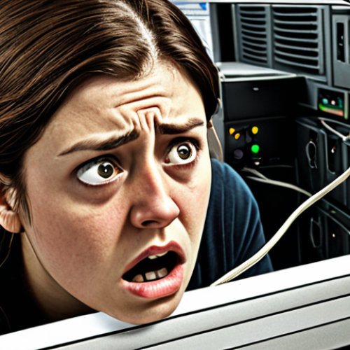 Home 4 ** A frustrated person staring blankly at a computer screen with an error message about a printer driver issue, surrounded by open manuals and tangled cables. The scene should convey a sense of confusion and overwhelm.
**